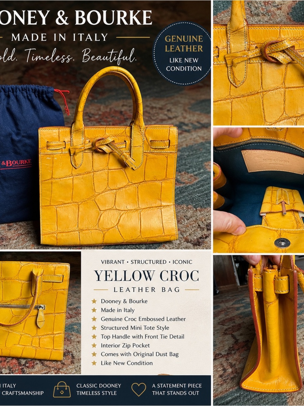 Dooney & Bourke Yellow Croc-Embossed Leather Satchel